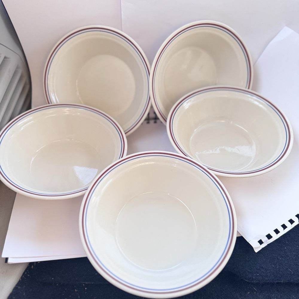 Set of 5 Corelle By Corning Abundance Cereal Soup Bowls Beige Burgundy Blue